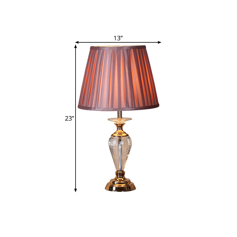 Christelle - 1 1 Bulb Crystal Table Light with Barrel Pleated Shade Fabric Traditional Drawing Room Night Stand Lamp