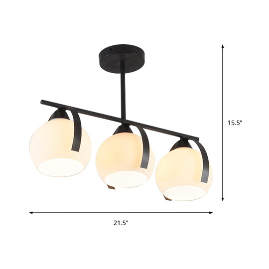 Contemporary 3-Head Black Ceiling Light Fixture With White Glass Globes - Ideal For Kitchen Islands