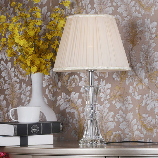 Traditional Beige Tapered Lampshade Table Light With Crystal Detailing - Perfect For Living Room Or