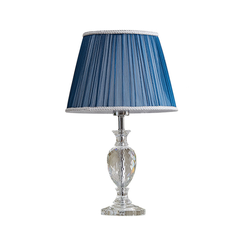Marie-Christine - Traditional Pleated Shade Crystal Lamp - 1 Head Fabric Table Light in