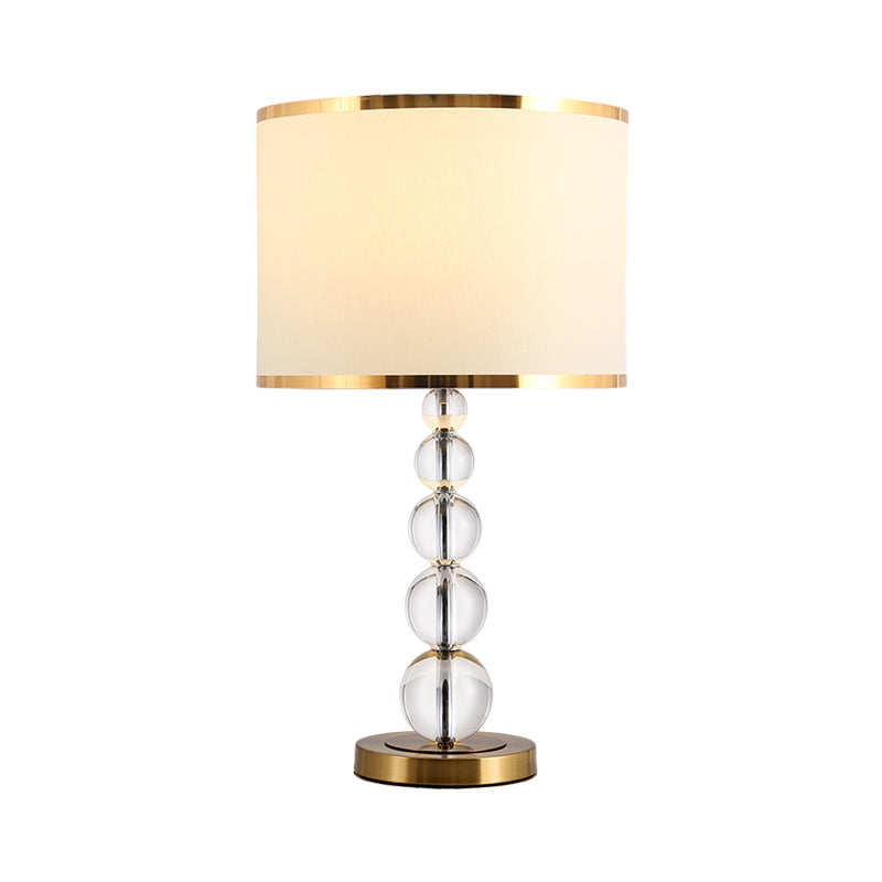 Traditional Burgundy/Beige Fabric Table Lamp With Crystal Post Drum Shade Nightstand Light