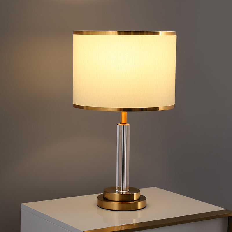 Burgundy/Beige Crystal Table Lamp With Traditional Fabric Shade - Elegant Circular Design Beige