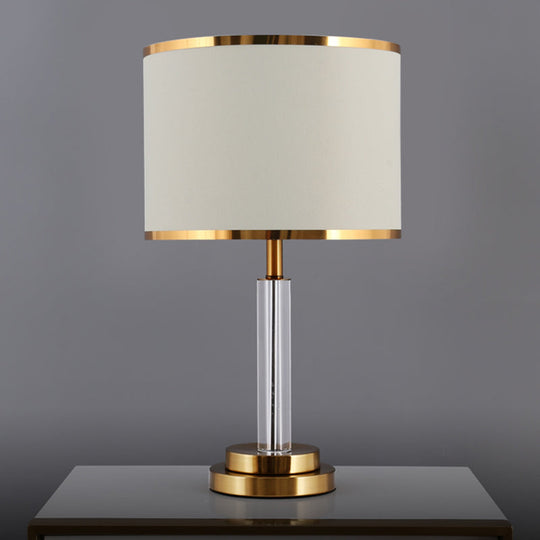Burgundy/Beige Crystal Table Lamp With Traditional Fabric Shade - Elegant Circular Design