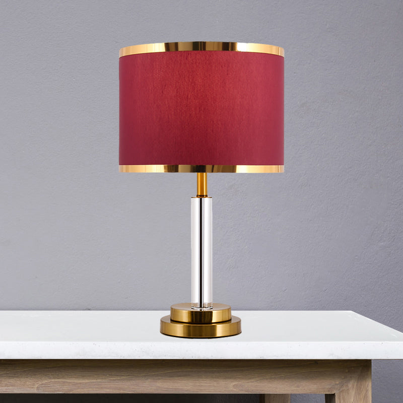 Burgundy/Beige Crystal Table Lamp With Traditional Fabric Shade - Elegant Circular Design Burgundy