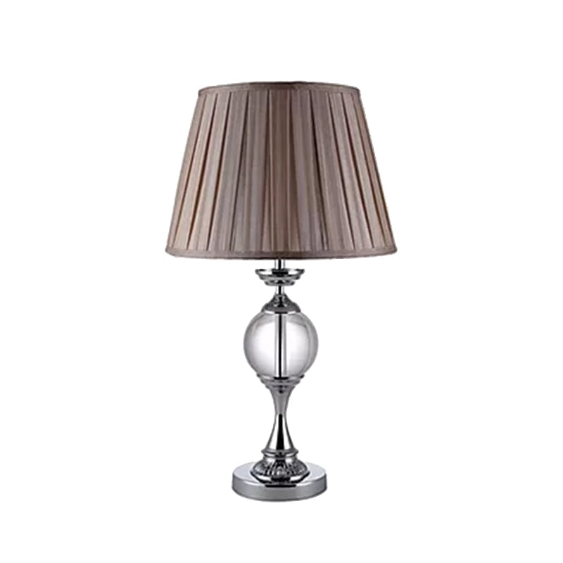 Traditional Crystal Nightstand Lamp With Tapered Pleated Shade 1-Bulb Table Light For Great Room