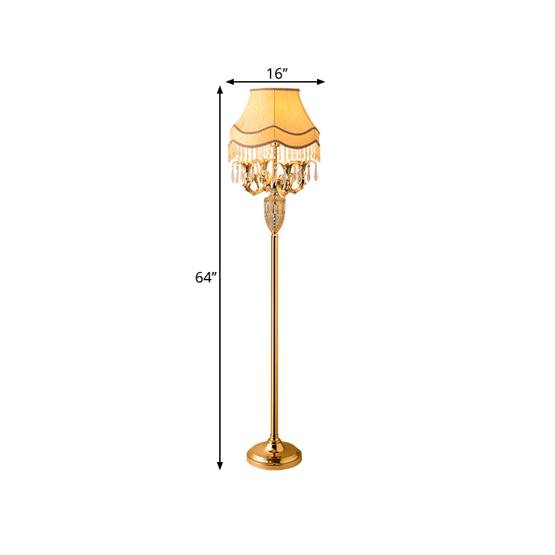 Gold Crystal Spears Floor Reading Lamp With Beige Fabric Shade