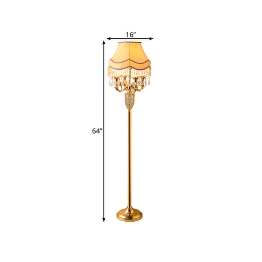 Gold Crystal Spears Floor Reading Lamp With Beige Fabric Shade