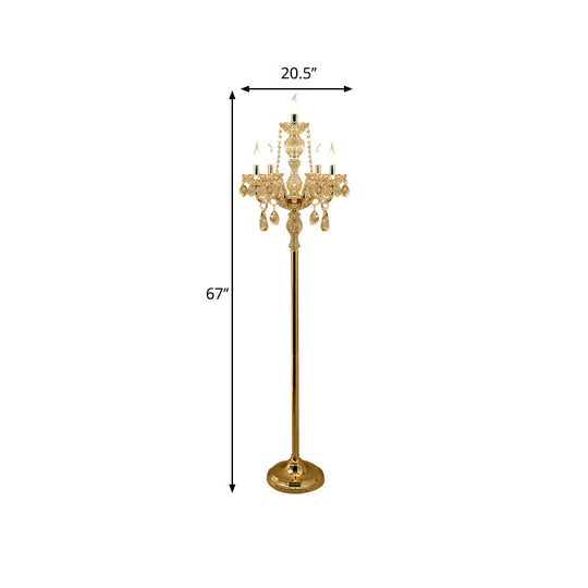 Traditional Clear Crystal Candlestick Floor Lamp With White Shade - Gold Standing Light
