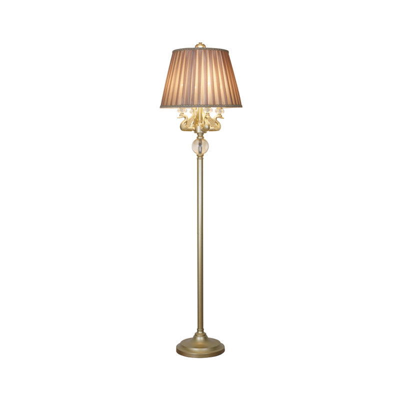 Traditional Bronze Metal Candle Floor Lamp With Swan Design And Pleated Fabric Shade - 4 Heads