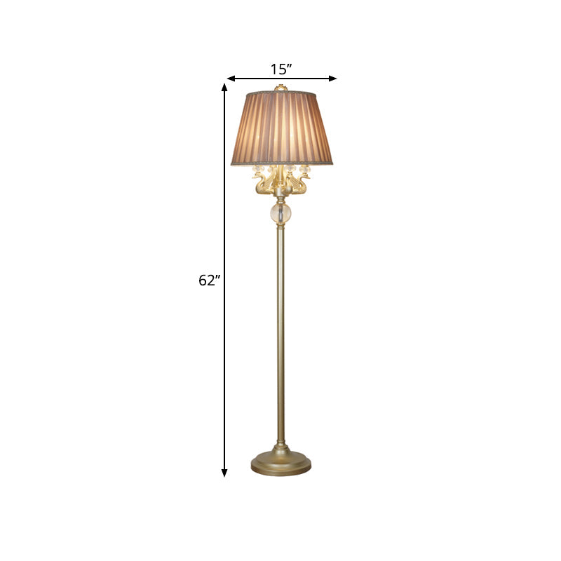 Traditional Bronze Metal Candle Floor Lamp With Swan Design And Pleated Fabric Shade - 4 Heads