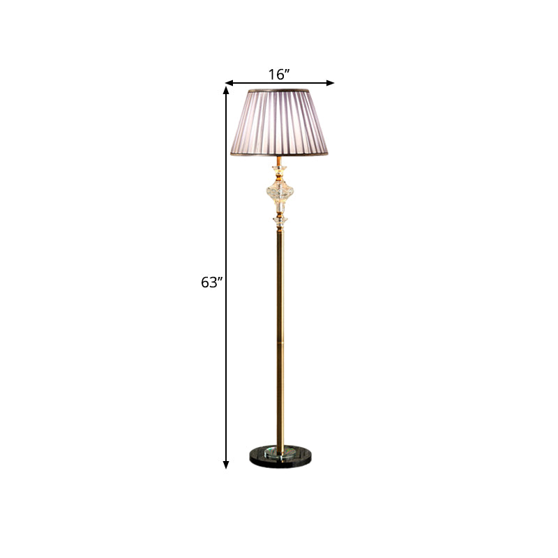 Purple Fabric Pleated Shade Standing Floor Lamp With Clear Crystal Accent