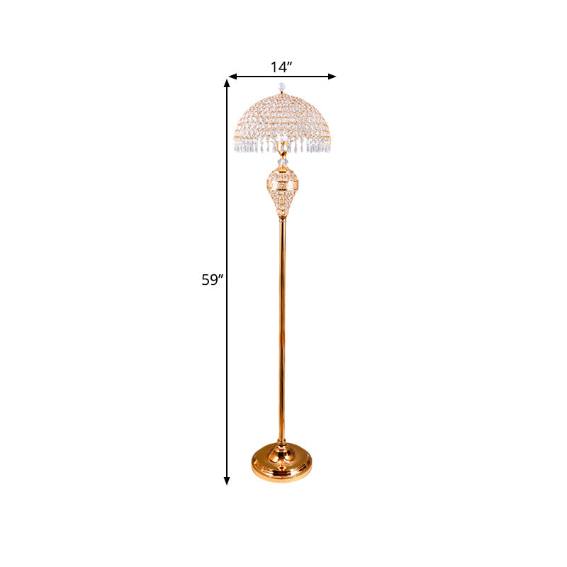 Traditional Crystal Embedded 1-Bulb Gold Standing Floor Lamp - Bowl Study Room Reading Light