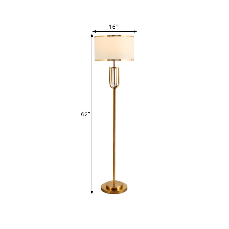Intersected Frame Standing Light Traditional Bronze Metal Floor Lamp White Drum Shade