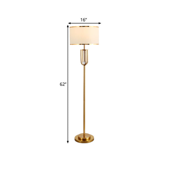 Intersected Frame Standing Light Traditional Bronze Metal Floor Lamp White Drum Shade