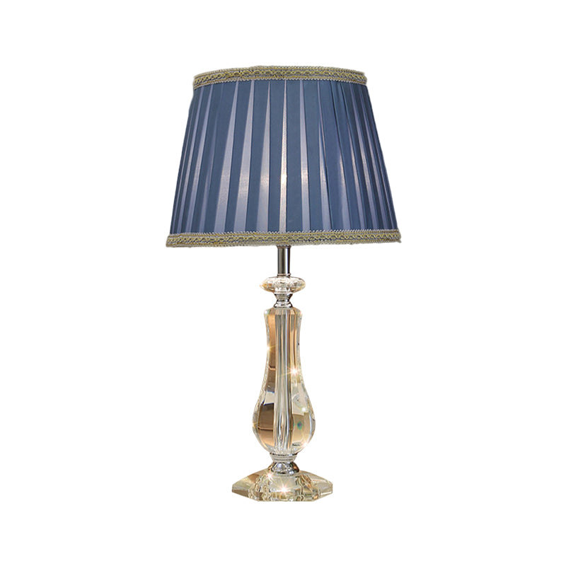 Flared/Pleated Shade Table Light: Traditional Beige/Burgundy/Sky Blue Fabric Nightstand Lamp With