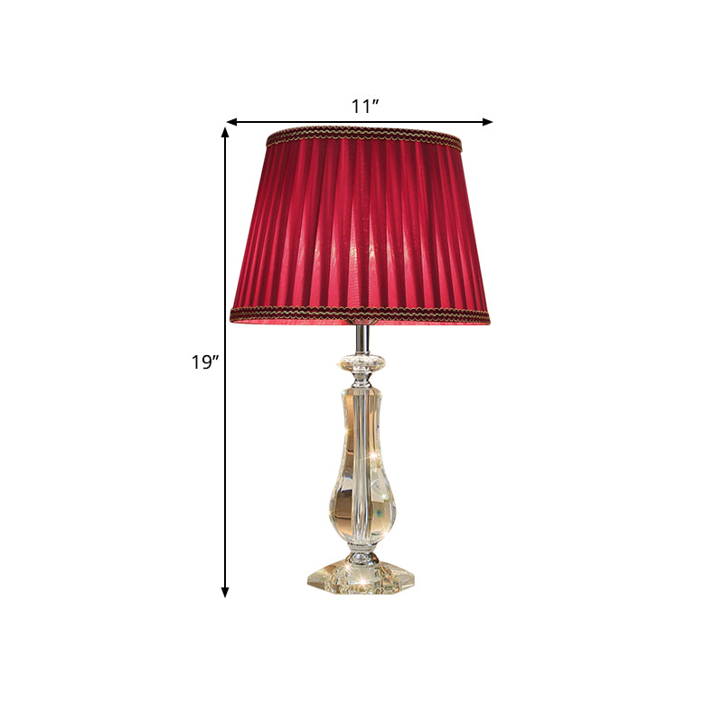 Flared/Pleated Shade Table Light: Traditional Beige/Burgundy/Sky Blue Fabric Nightstand Lamp With