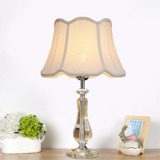 Flared/Pleated Shade Table Light: Traditional Beige/Burgundy/Sky Blue Fabric Nightstand Lamp With