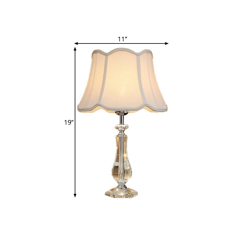 Flared/Pleated Shade Table Light: Traditional Beige/Burgundy/Sky Blue Fabric Nightstand Lamp With
