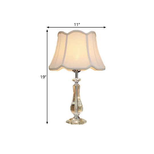 Flared/Pleated Shade Table Light: Traditional Beige/Burgundy/Sky Blue Fabric Nightstand Lamp With