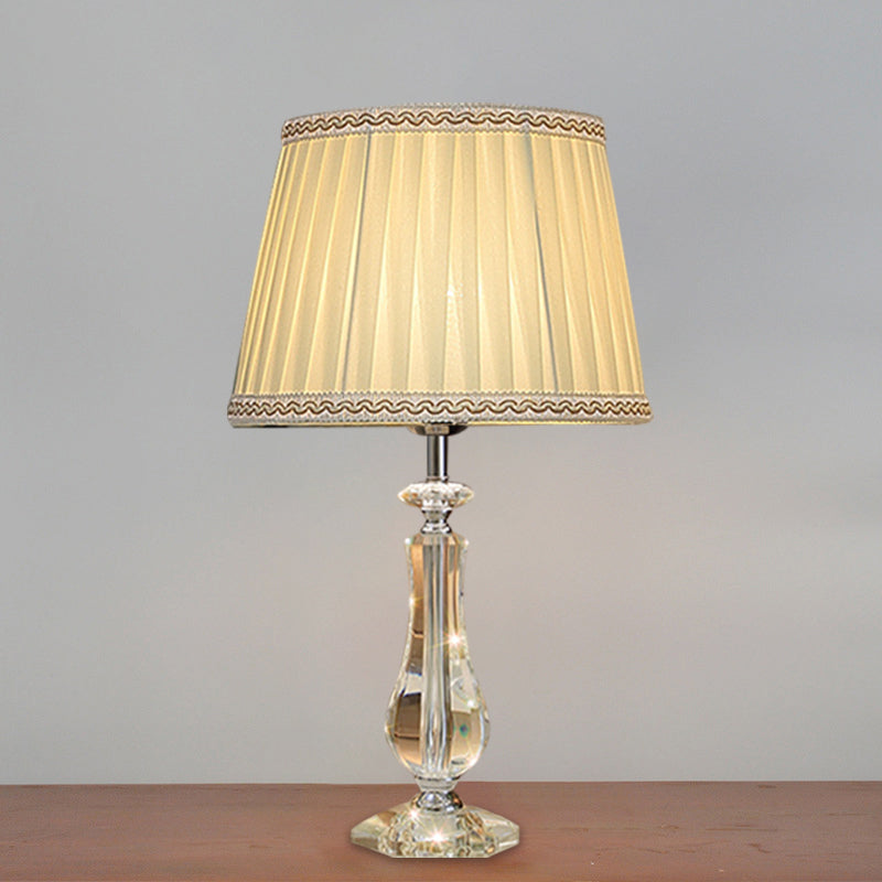 Flared/Pleated Shade Table Light: Traditional Beige/Burgundy/Sky Blue Fabric Nightstand Lamp With