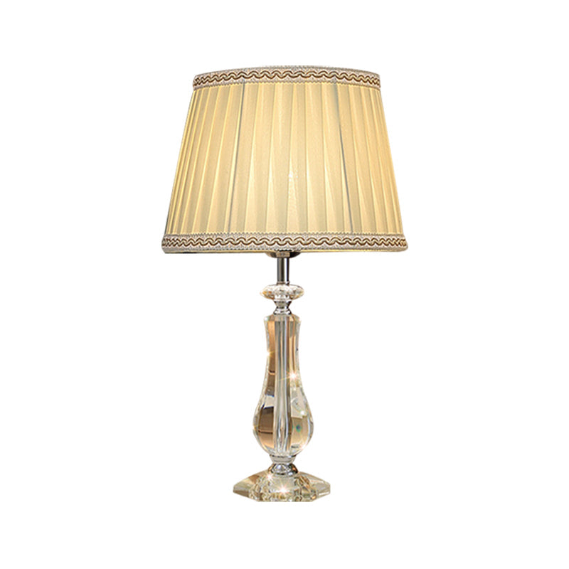 Flared/Pleated Shade Table Light: Traditional Beige/Burgundy/Sky Blue Fabric Nightstand Lamp With