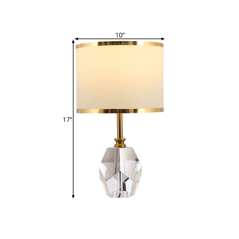 Traditional White Crystal Table Lamp With Fabric Shade - Elegant Nightstand Light