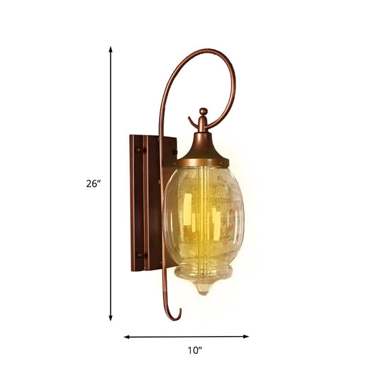 Clear Glass Sconce Light With Black Oval Shade - Industrial Wall Lamp For Living Room
