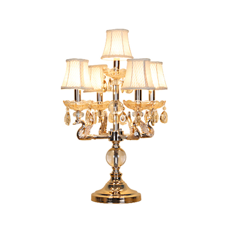Crystal Candelabra Night Table Lamp With Fabric Shade