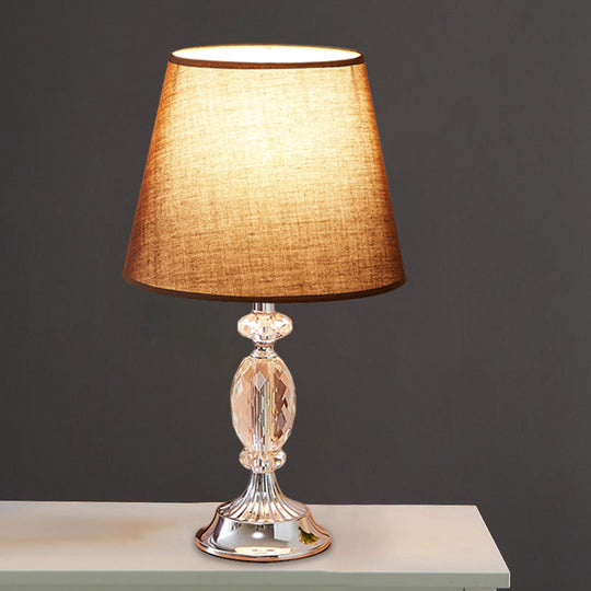 Traditional Red/Coffee/Flaxen Tapered Table Lamp With Fabric Shade And Beveled Crystal Blocks -