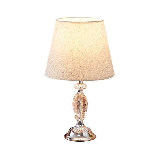 Traditional Red/Coffee/Flaxen Tapered Table Lamp With Fabric Shade And Beveled Crystal Blocks -