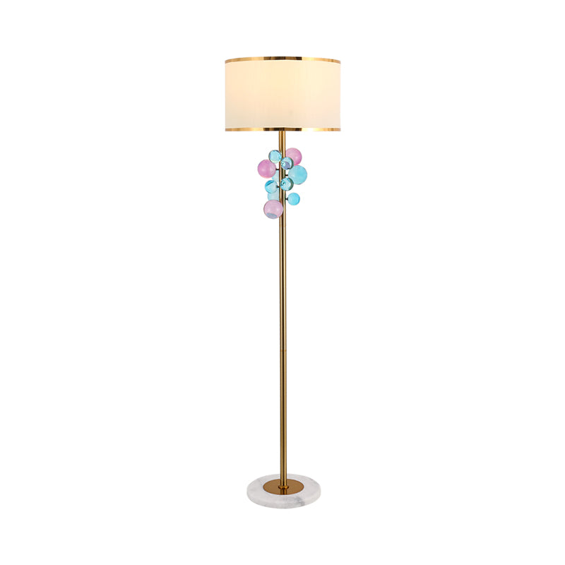 Traditional Fabric Round Shade Floor Standing Lamp With Crystal Orbs - Multicolor/Clear