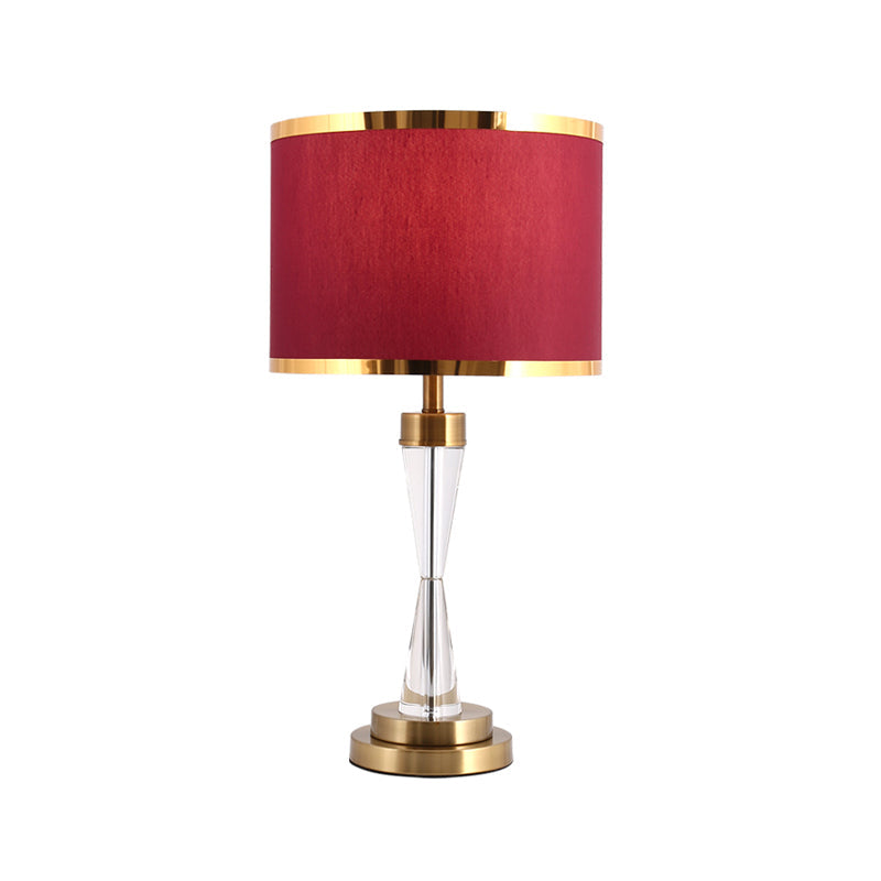 Red Fabric Shade Round Table Lamp With Traditional Crystal Ideal For Living Room Night Stand