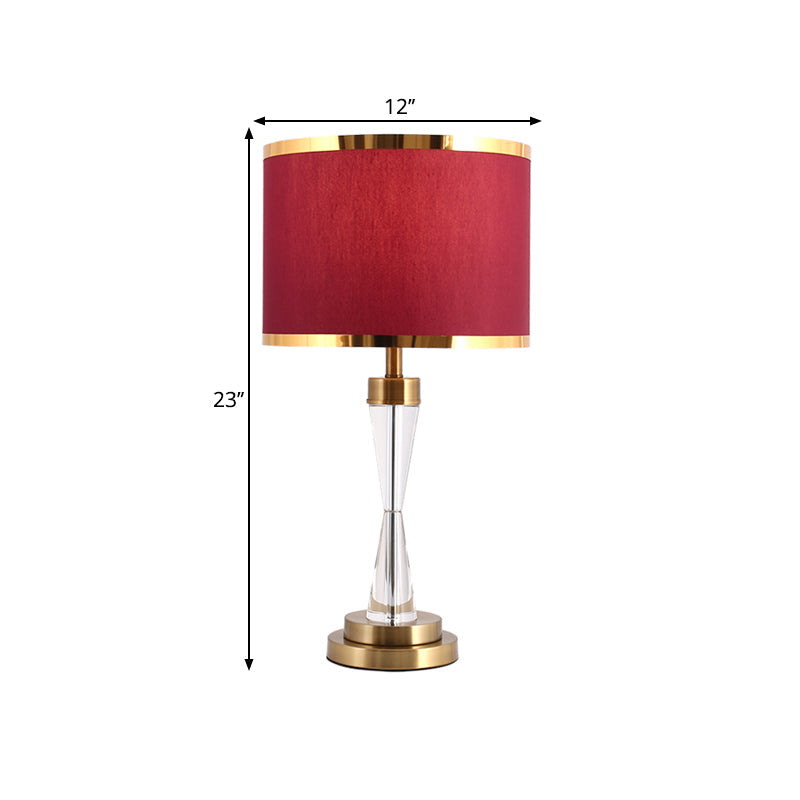 Red Fabric Shade Round Table Lamp With Traditional Crystal Ideal For Living Room Night Stand