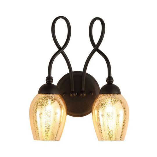 Curved Arm Mercury Glass Wall Sconce - Industrial Bedroom Light Fixture In Black