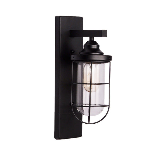 Vintage Industrial Clear Glass Sconce Wall Lamp - Black Vase/Birdcage/Oval Corridor Design