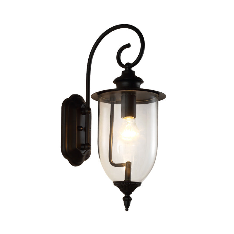 Industrial Urn Shade Sconce: Black And Clear Glass Wall Lamp For Bathroom