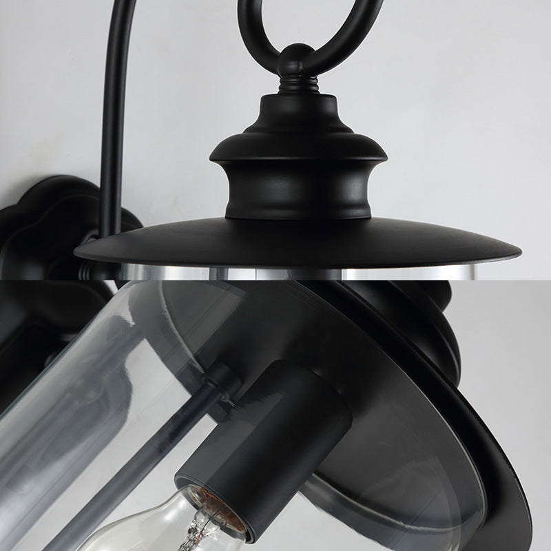 Industrial Urn Shade Sconce: Black And Clear Glass Wall Lamp For Bathroom