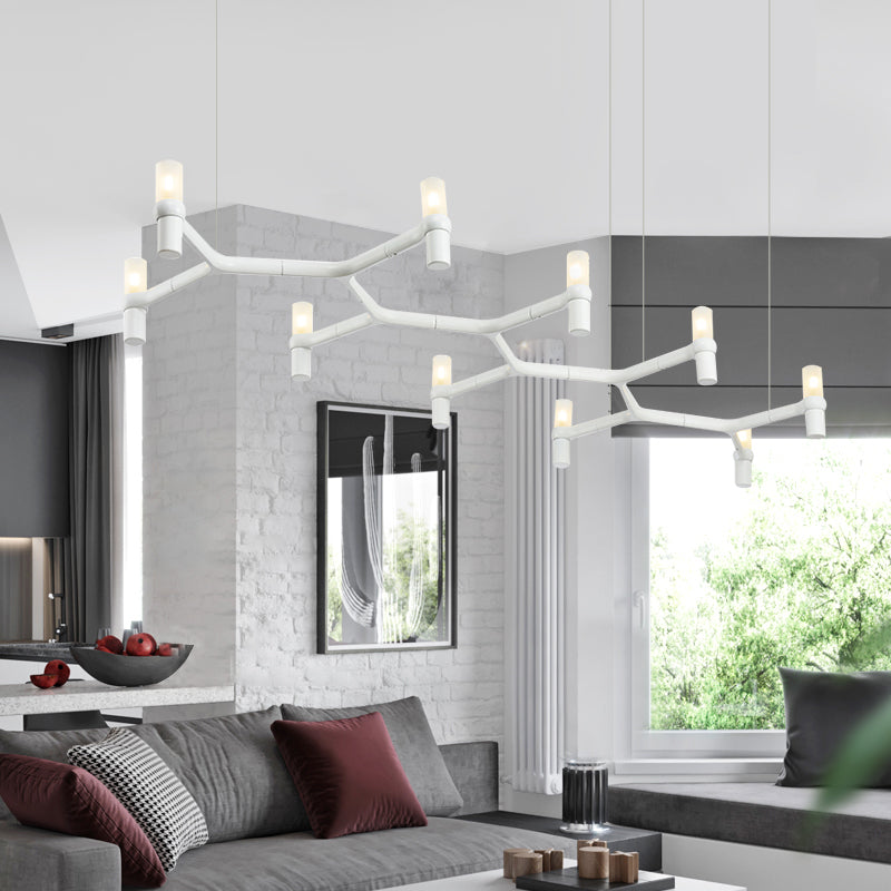 Contemporary 10-Head Ceiling Pendant With Aluminum Alloy Shade - Black White Chrome Or Gold Tube