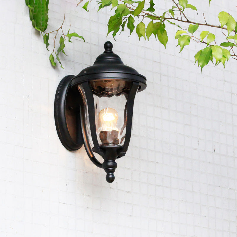 Industrial Glass Wall Lamp With Dimpled Urn Design - Single Bulb Outdoor Sconce In Black 3 Sizes