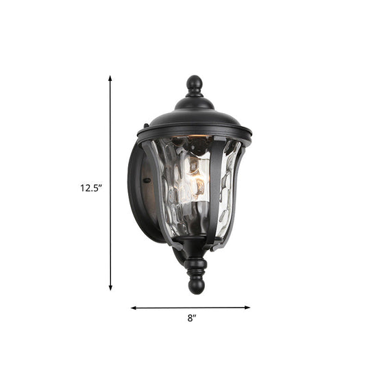 Industrial Glass Wall Lamp With Dimpled Urn Design - Single Bulb Outdoor Sconce In Black 3 Sizes