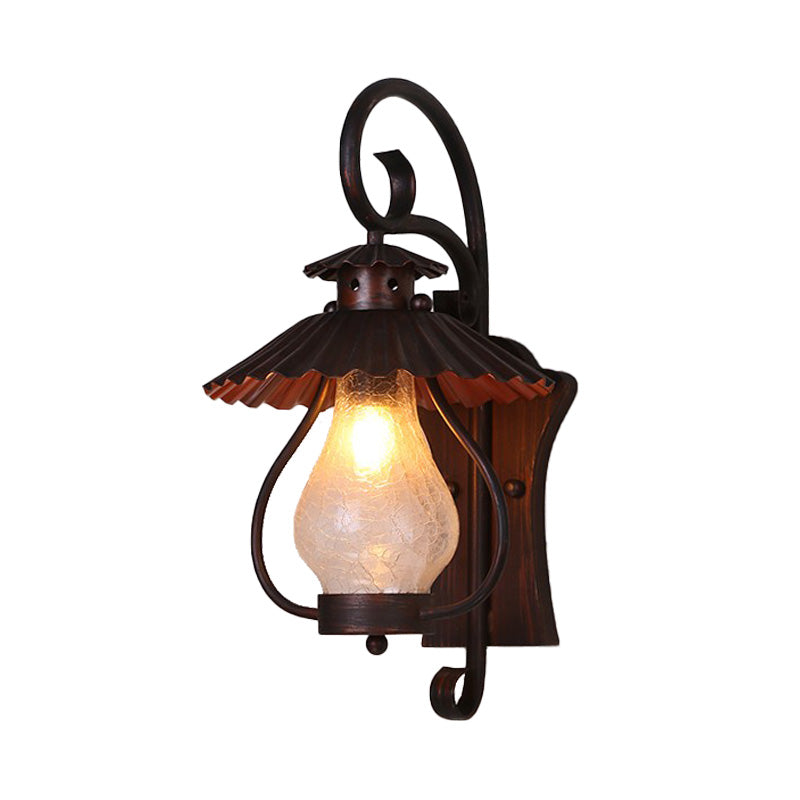 Industrial Rustic Crackle Glass Sconce Light - 1-Light Lantern Wall Lamp For Dining Room