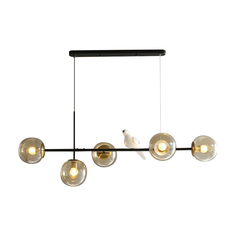 Brass Sphere Ceiling Light With Adjustable Cord - Industrial 5-Light Island Pendant Amber/Milky