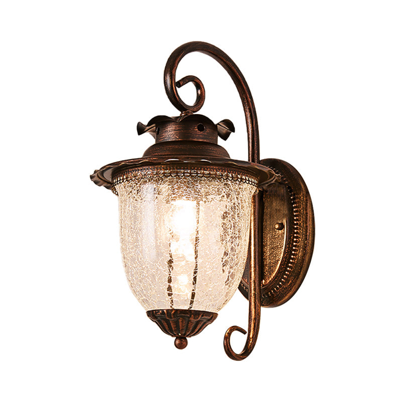 Industrial Black Lantern Wall Sconce Light With Ribbed Glass And Weathered Copper Finish - Bedroom