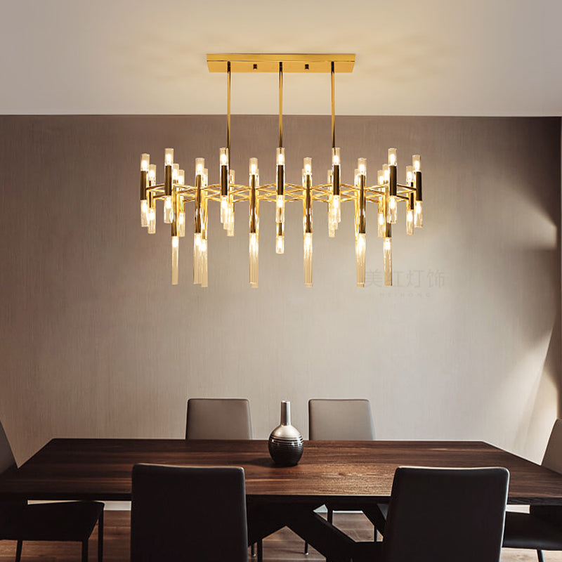Gold Metal Tubular Led Island Pendant - Modern 54-Light Ceiling Drop Light For Dining Room