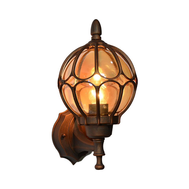 Amber Glass Industrial Wall Sconce Lamp - Globe Living Room Fixture In Black/Gold/Bronze 3 Sizes