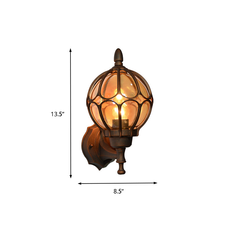 Amber Glass Industrial Wall Sconce Lamp - Globe Living Room Fixture In Black/Gold/Bronze 3 Sizes