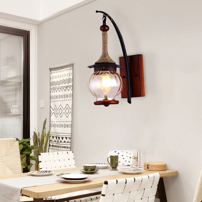 One-Light Copper Sconce With Water Glass Globe And Metal Rod For Industrial Lighting