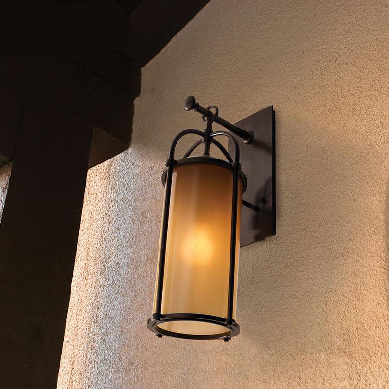 Frosted Glass Wall Sconce With Bronze Metal Backplate For Industrial Bedroom Lighting