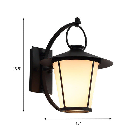 Opal Glass Sconce Light Vintage Royal Black Cone/Cylinder Outdoor Wall Lamp With One Bulb