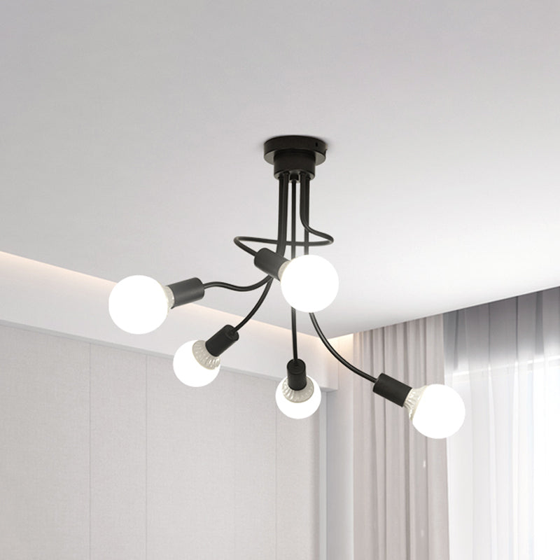 Black Metal Semi-Flush Ceiling Light With Curved Arms And 3/5 Lights - Ideal For Dining Room